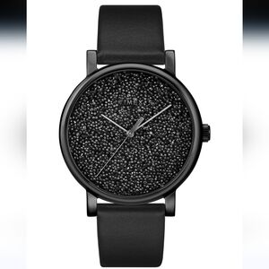 Timex Crystal Opulence Watch Women 38mm Black Bling Leather‎ Band New Battery